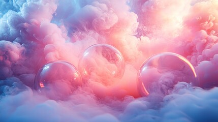 Dreamy pastel clouds with glowing orbs