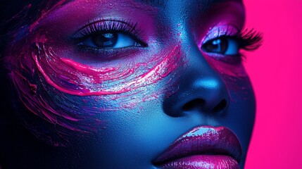 Portrait of a woman with vibrant artistic face paint