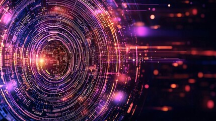 Obraz premium Abstract digital vortex with vibrant colors and glowing lights, creating a futuristic and dynamic visual effect.