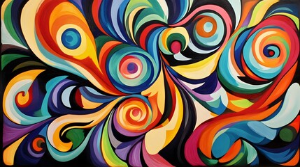 A psychedelic background of swirling colors and patterns, reminiscent of the colorful abstract art style