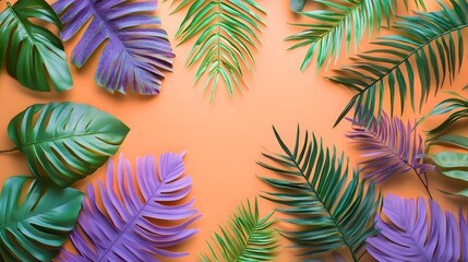 Tropical Leaves Frame Orange Background Design