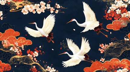 Elegant Crane Dance - Graceful, Ethereal, Oriental, Serene