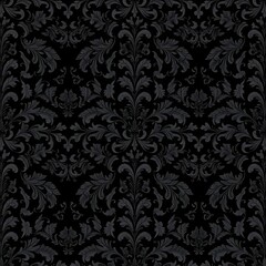 Black Floral Pattern Background: Dark Ornamental Wallpaper Texture with Subtle Spotlight Effect