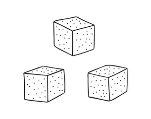 Outline hand drawn sugar cubes. Doodle sugar cubes sweet lump.