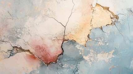 Naklejka premium Textured surface with cracks showcasing a blend of muted colors and an aged appearance perfect for artistic backgrounds