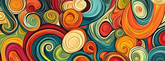 A psychedelic background of swirling colors and patterns, reminiscent of the colorful abstract art style