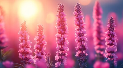 Obraz premium Blooming lavender in a vibrant sunset glow