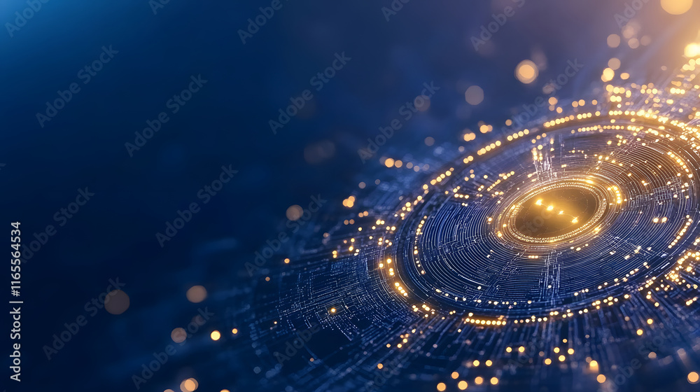 Aufkleber Abstract digital design with glowing lights and circular patterns on a dark background