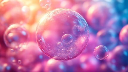 Naklejka premium Glowing pink bubbles with vibrant light reflections