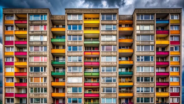 Bracknell Berkshire England Concrete Tower Block Apartment Windows & Balconies - Stock Photo