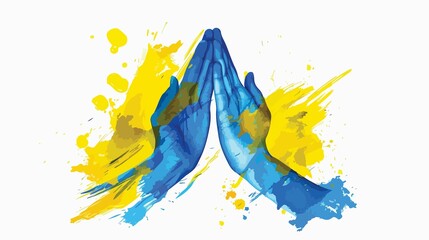 Blue and Yellow Hands in Pray Gesture on Ukrainian Flag Background