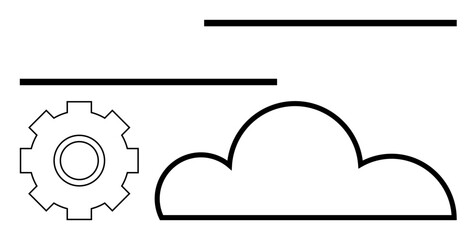 Gear and cloud surrounded by horizontal lines implying tech integration, data flow, and innovation. Ideal for technology, cloud computing, workflow automation, innovation, IT solutions, connectivity