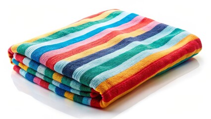 Vibrant Striped Beach Towel Isolated on White Background - Stock Photo