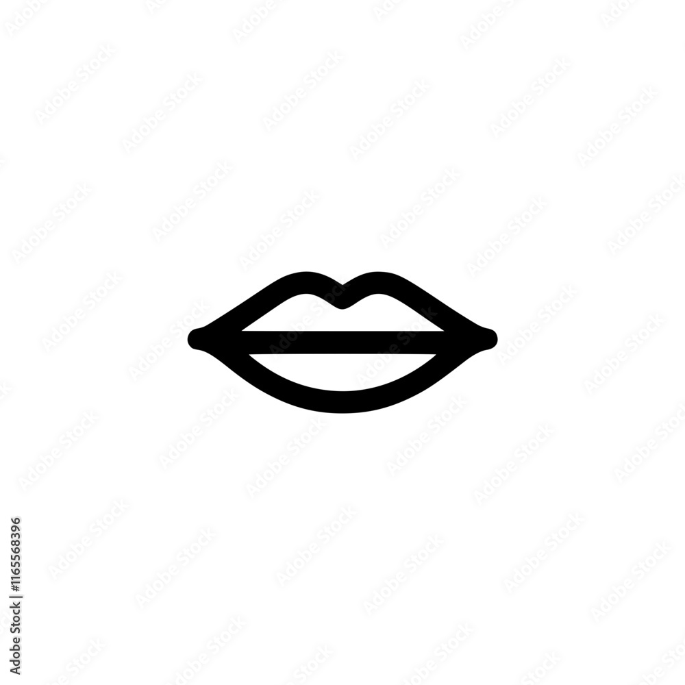 Poster a simple line drawing of a closed mouth, suitable for use as an icon or symbol in various contexts. 