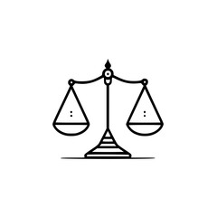 A balanced scale, a symbol of justice, fairness, and equilibrium.  The scales are perfectly level, representing impartiality and even-handedness.