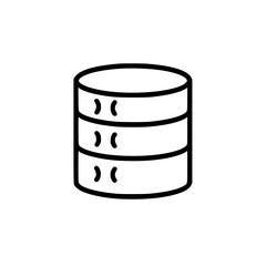 Database server icon.  A simple line drawing representing a stacked database server, symbolizing data storage and management. Ideal for technology, web design, and software projects.