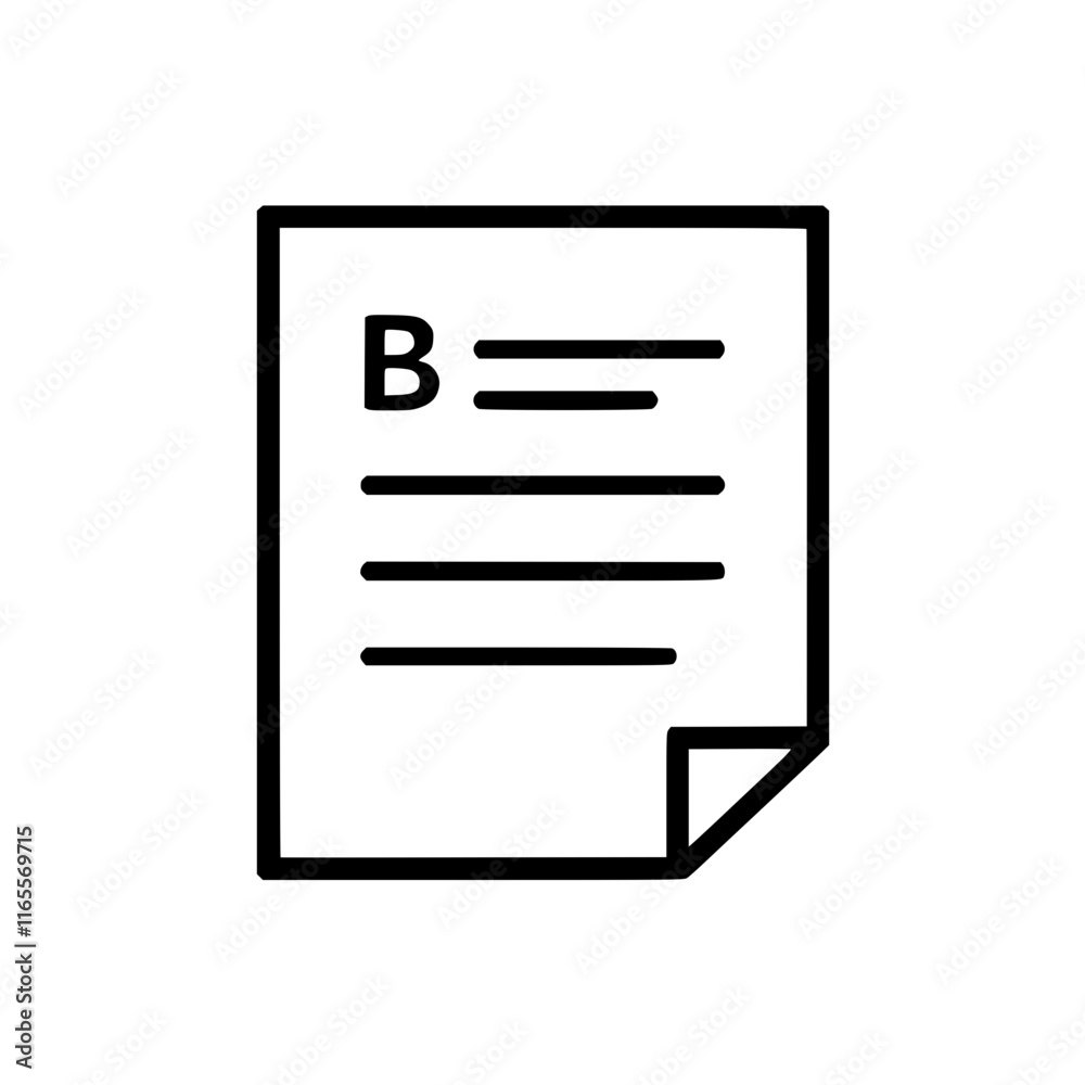 Wall mural simple line art illustration of a document page with text, ideal for representing a file, document, 