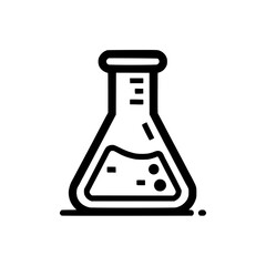 Erlenmeyer flask with liquid and bubbles.  A simple line drawing of a classic science lab tool, perfect for educational or scientific contexts.