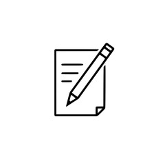 Pencil and paper icon. Simple line art illustration of writing, note-taking, or editing.  Perfect for websites, apps, or documents needing a clean, modern design.