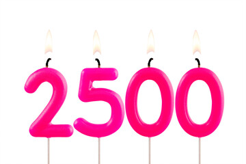 Pink candles forming the number 2500 - Number of views, views or followers.