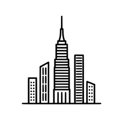 Obraz premium City skyline illustration featuring a tall skyscraper and surrounding buildings. A simple, modern design perfect for urban-themed projects.