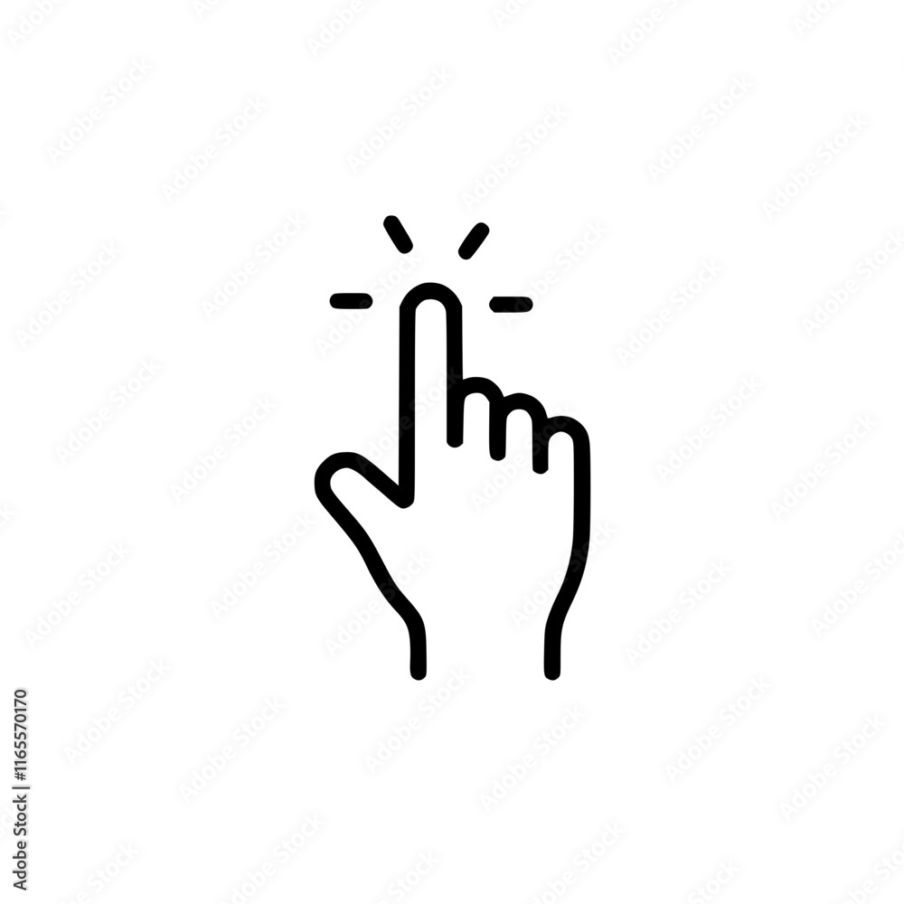 Poster hand cursor clicking. simple line art icon representing a hand clicking or tapping on a screen or bu