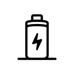 Battery power icon.  A simple, bold graphic depicting a battery with a lightning bolt symbol, representing energy and charging.