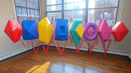 Colorful Geometric Shapes Suspended Installation Art