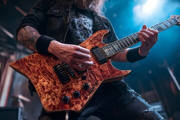 Obraz premium Guitarist performing intense solo on stage