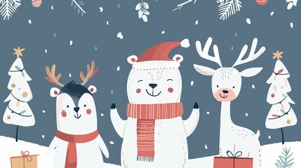 Festive Christmas Hand Drawn Cute Doodles Illustrations and Greetings Card