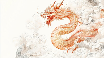 Traditional Chinese art depiction of a majestic dragon amid swirling clouds