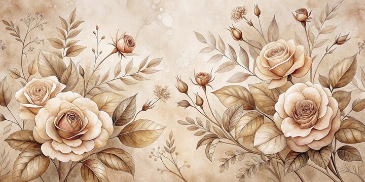 A Delicate Arrangement of Roses in Brown Hues, Rendered in a Romantic and Elegant Style