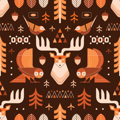 Woodland Animals Folk Art Scandinavian Pattern