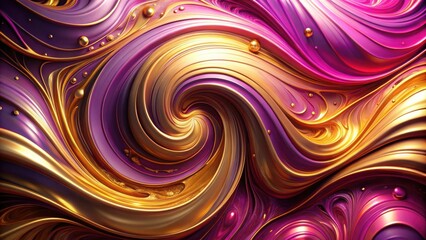 Fototapeta premium Abstract Swirling Pattern of Golden and Purple Liquid With Scattered Metallic Bubbles