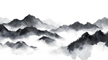 Ethereal Misty Mountain Landscape with Coniferous Forest