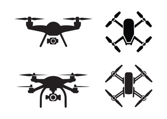 Drone icon set. Drone icon, drone quadcopter with action camera, Photo and video drones icon. Drone aerial camera icon, Vector drones icon symbol design