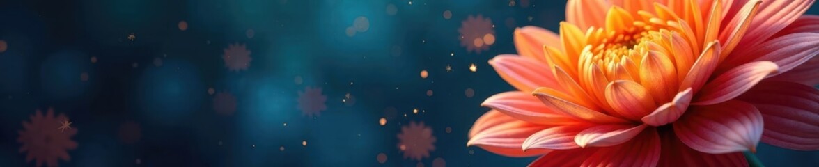 Fototapeta premium Golden chrysanthemum fireworks bloom against deep blue, elegant, bright, show