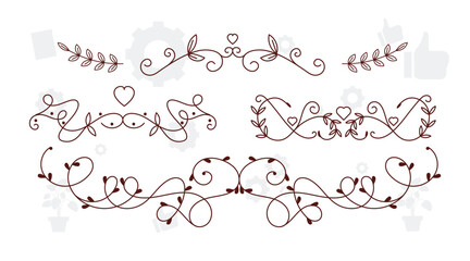 Obraz premium Set of botanical design elements. Frames, borders, wreaths, leaves, herbs, flowers, bouquets. Modern wedding style. Vector isolated illustration.