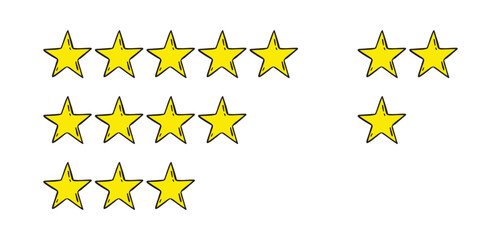Rating 1, 2, 3, 4, 5 stars doodle icon set. Gold star one, two, three, four, five hand drawn icon set. variable isolated stars rating
