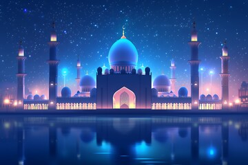 Majestic Mosque at Night Under a Starry Sky