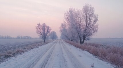 Obraz premium Serene Winter Landscape with Icy Trees and Snowflakes