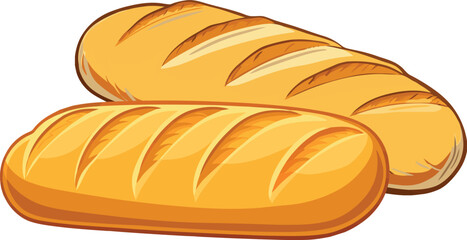 Two freshly baked loaves of bread resting on white background