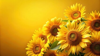 Fototapeta premium A vibrant bouquet of sunflowers against a bright yellow background, showcasing their sunny petals and dark centers, exuding warmth and happiness.