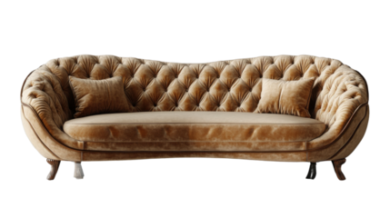 beige curved velvet luxury designer sofa isolated on white background
