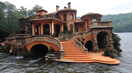 Luxurious Lakeside Mansion With Extensive Terraces and Gardens