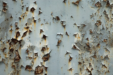 gray purple background, in the photo an iron wall with peeling old paint and rust
