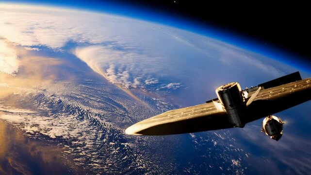 Satellite orbiting earth with dynamic atmospheric views and stunning planetary landscape