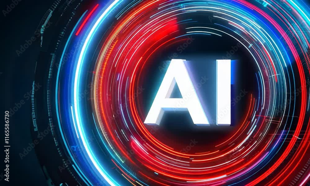 Poster logo with the word ai in white, surrounded by circuit patterns and glowing lines on a dark backgroun