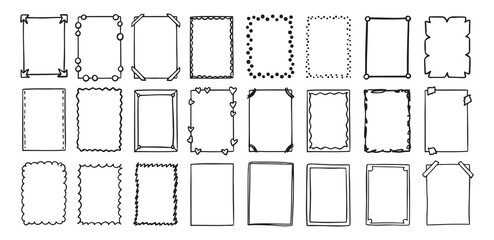 Hand drawn rectangle frame doodle vertical. Line style empty drawing textbox