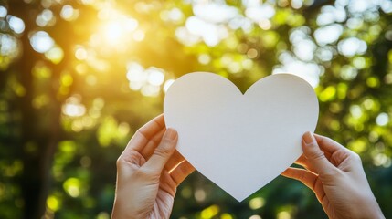 A person holding a white heart with a hand